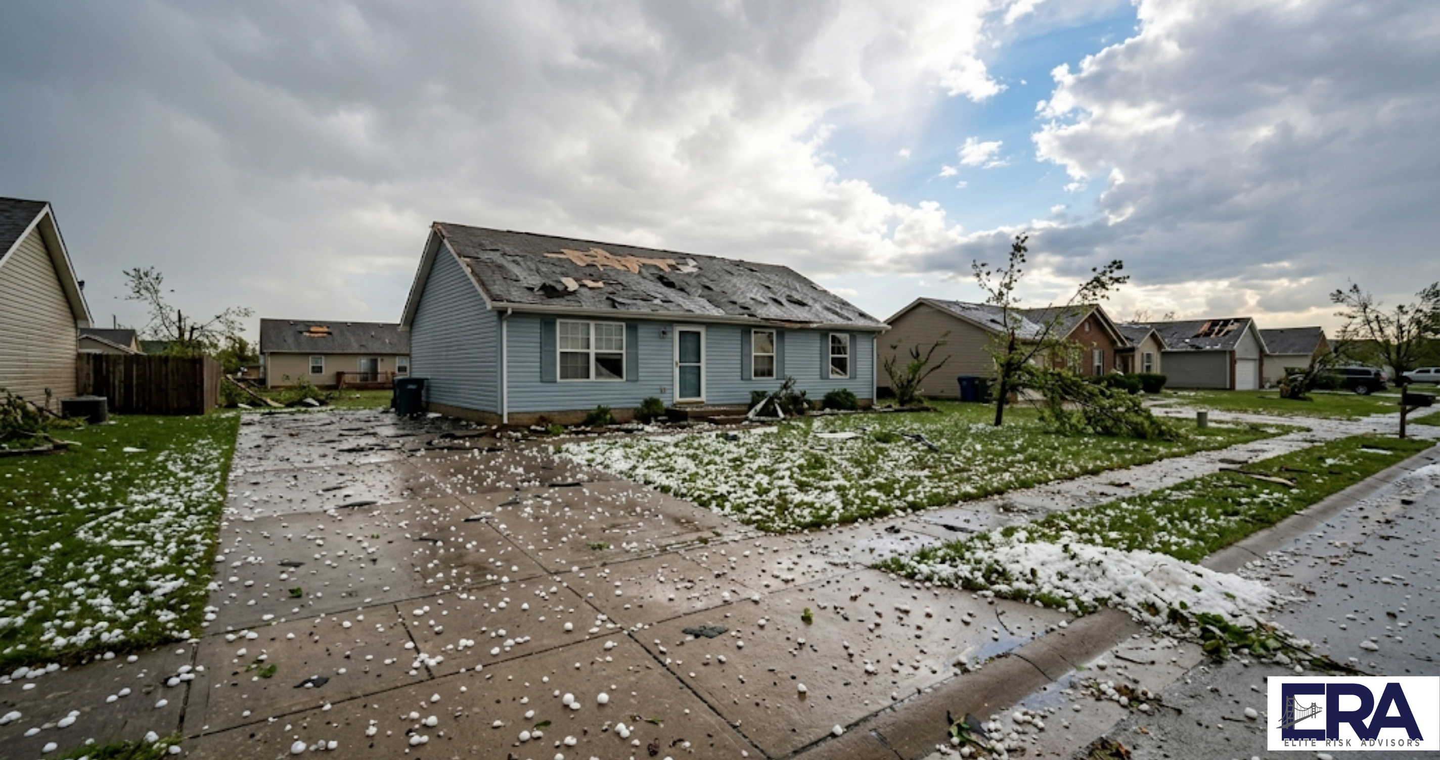 Hail damaged roof shingles on Owensboro Kentucky home after severe storm